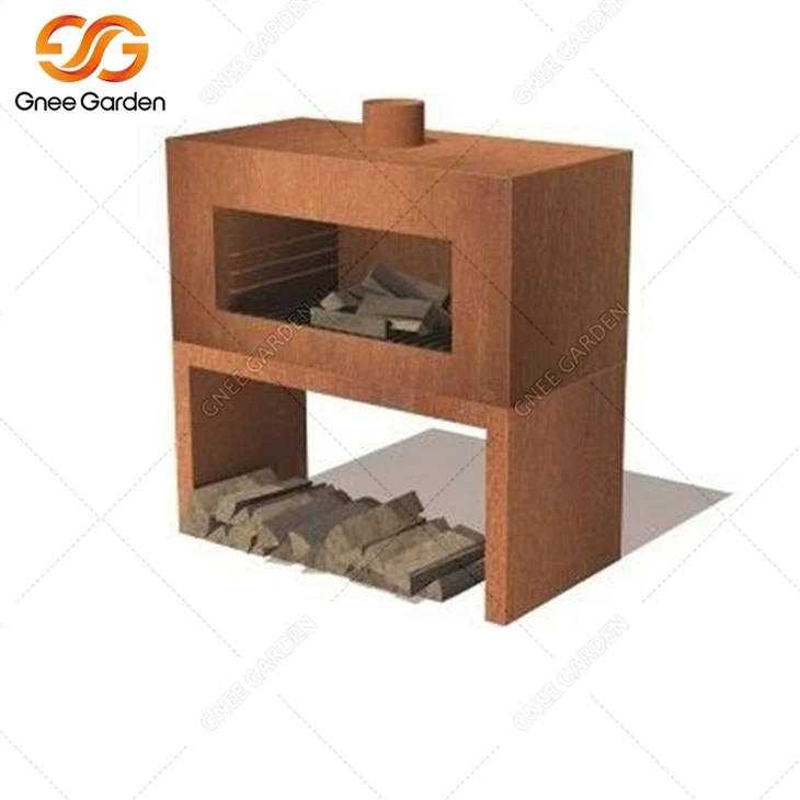 कॉर्टेन स्टील लकड़ी की चिमनी